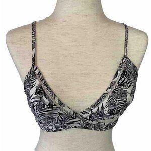 Cabana Del Sol Bikini Bathing Suit Top Black White Floral Wrap Swim Beach Sz M